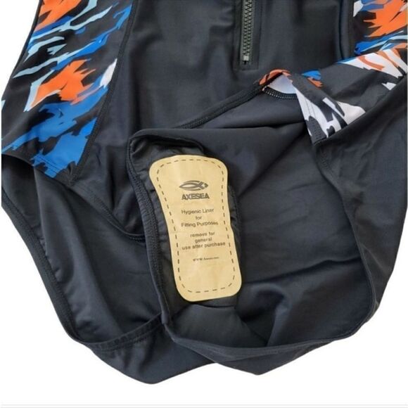 NEW Axesea Tide Front Zipper Retro One Piece Swimsuit in Sun Song Black Size 12 - Picture 9 of 11